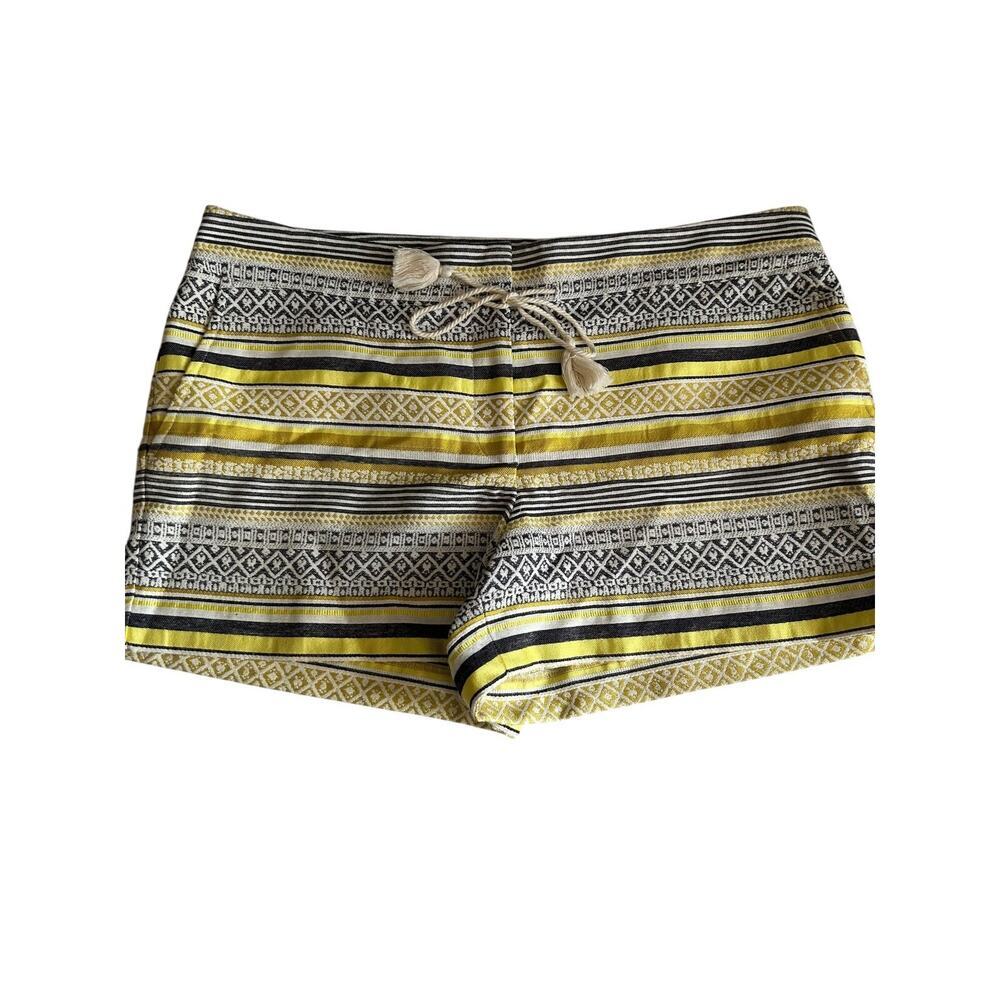 Ann Taylor Loft The Riveria Shorts Size 14 Yellow Blue Tribal Striped Tassle Tie